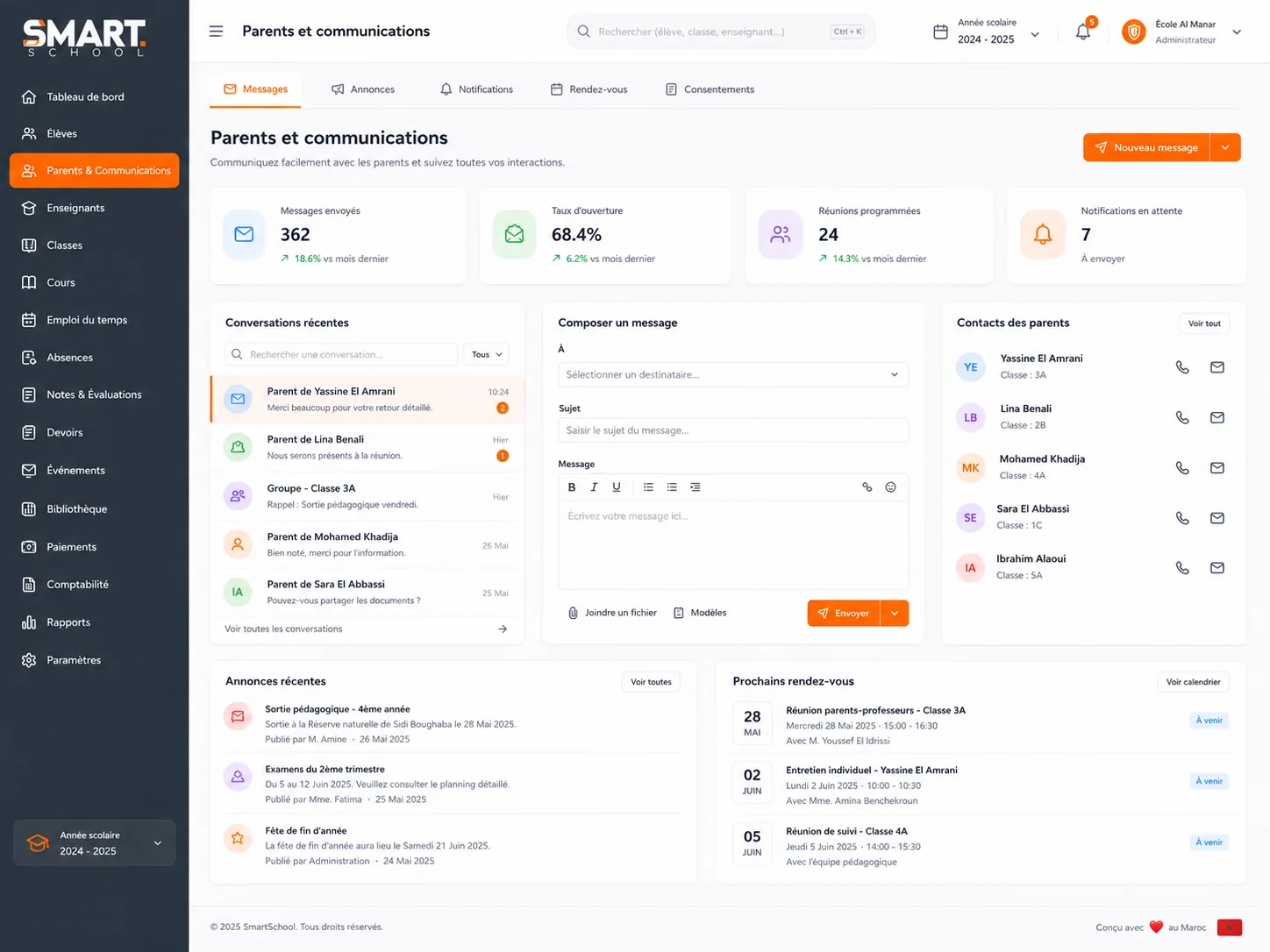Module de communication parents SmartSchool