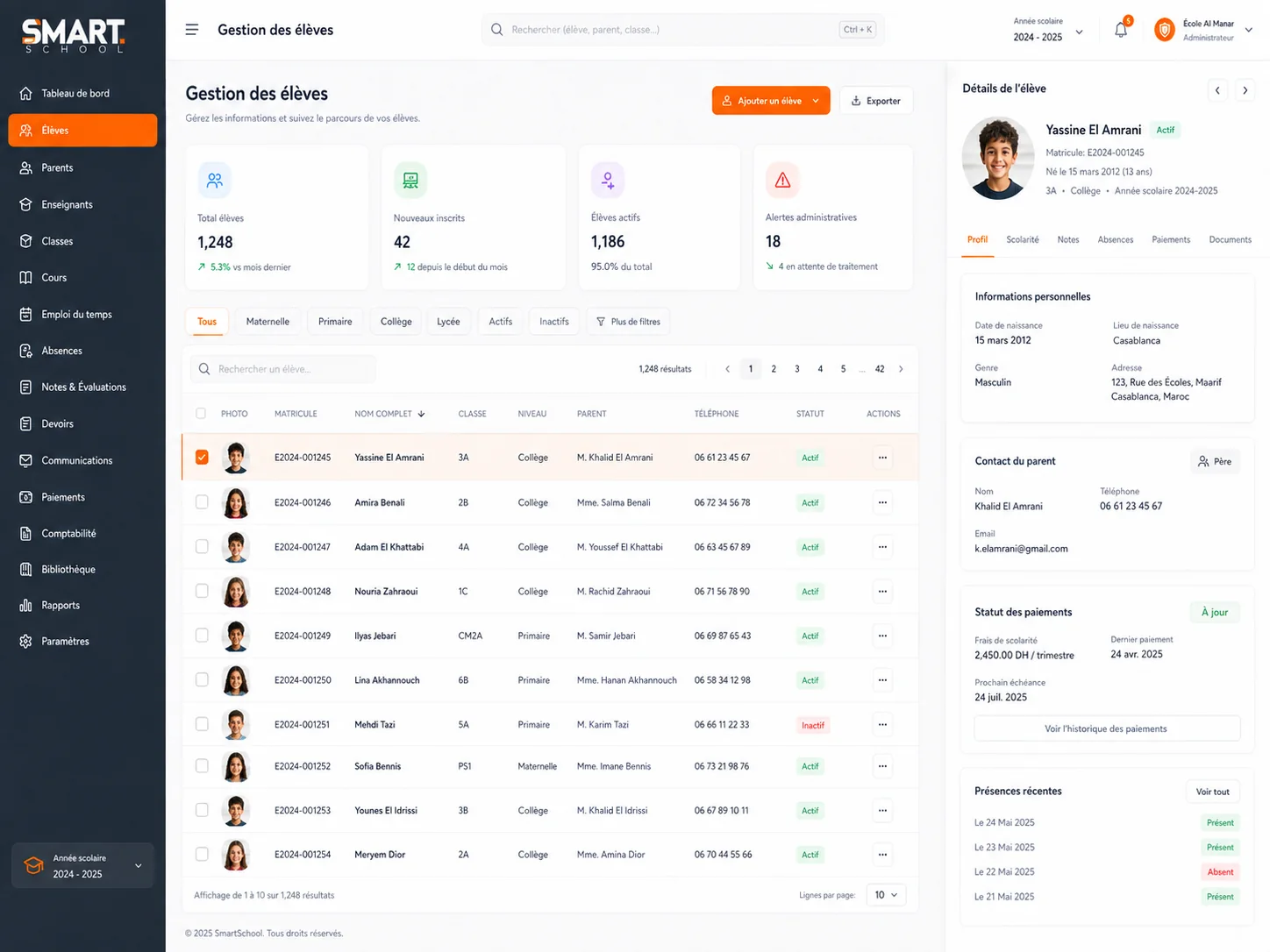 Module de gestion des élèves SmartSchool